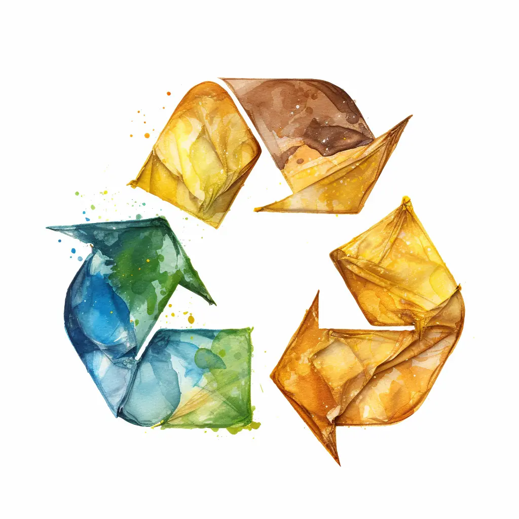 Ein beiger Hintergrund ist der Untergrund für ein Recycling-Symbol.